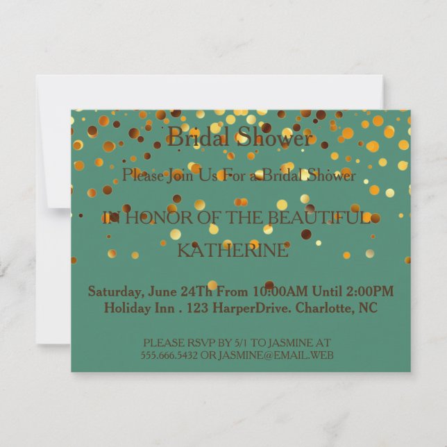 Invitación Faux Green Glittering Fab Confetti Sparkles Dots (Anverso)
