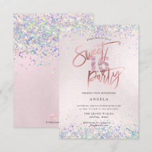 Invitación Faux Hologram Sweet 16 Studded Diamond Rubor