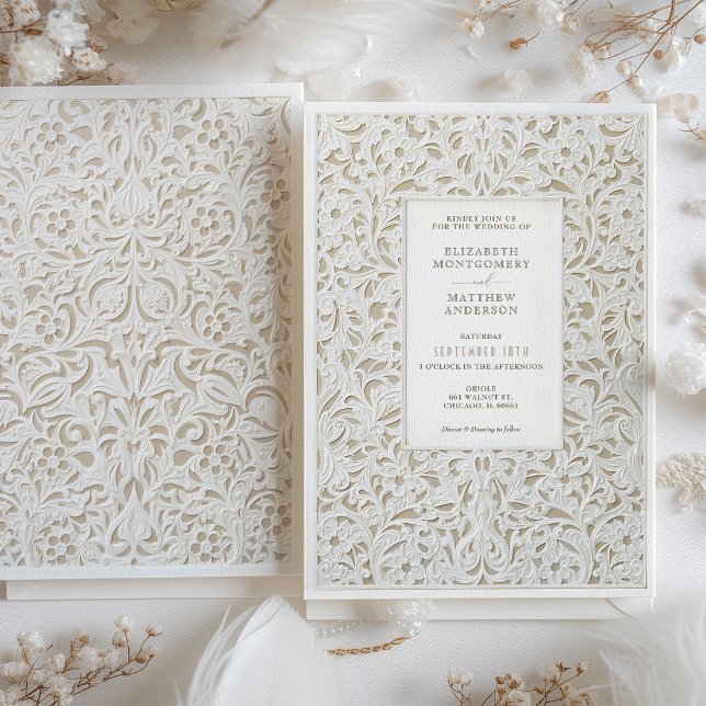 Invitación Faux Ivory Lace Boda (Subido por el creador)