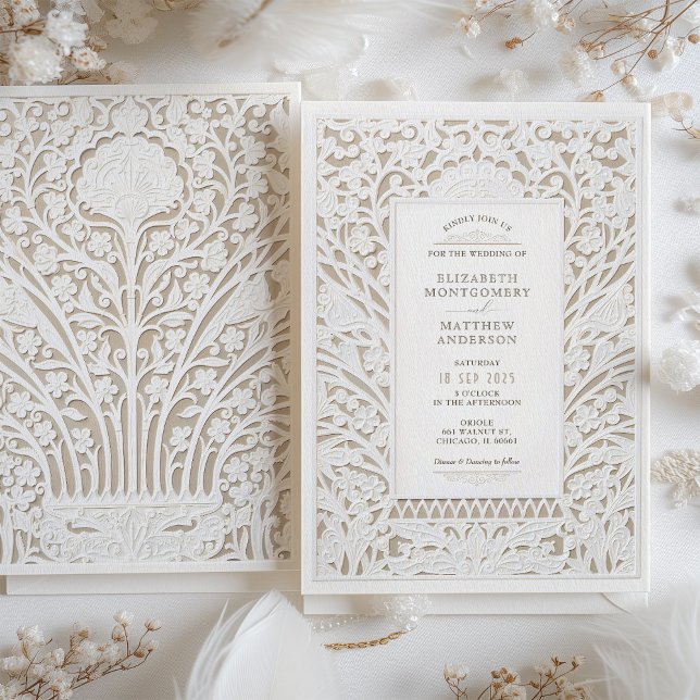 Invitación Faux Ivory Lace Boda (Subido por el creador)