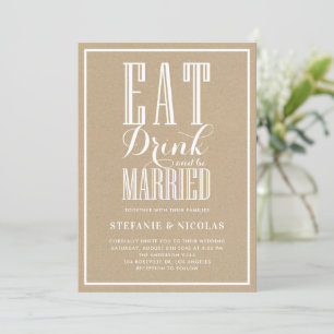 Invitación Faux Kraft come, bebe y se casa con Boda