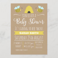 Faux Kraft Gemelos ocupados Bee baby Shower Invita