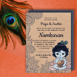 Invitación Faux Kraft Namkaran Ceremonia de Nomenclatura del