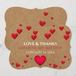 Invitación Faux Kraft Red Hearts Valentines Love and Gracias