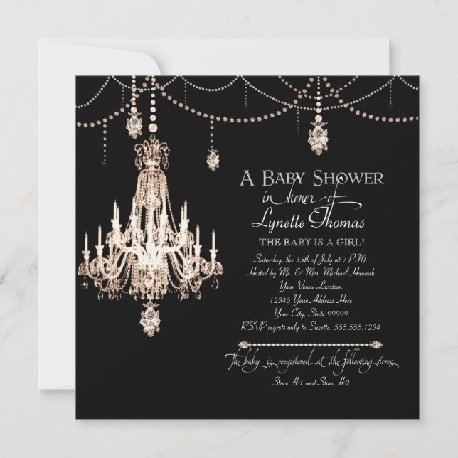 Invitación FAUX Lámpara de cristal francesa ducha de perla vi (Anverso)