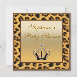 Invitación Faux Leopardo Fur & Jewels Crown Gold Baby Shower
