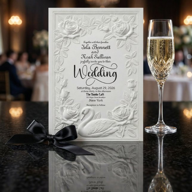 Invitación Faux Letterpress Embossed Swan Floral Wedding (Subido por el creador)
