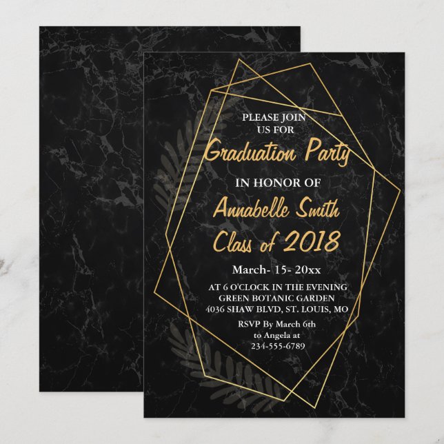 Invitación Faux Marble Geometric Graduation Party (Anverso / Reverso)