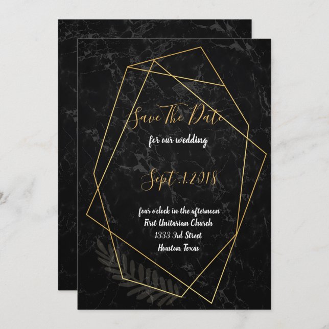 Invitación Faux Marble Geometric guardar la fecha (Anverso / Reverso)