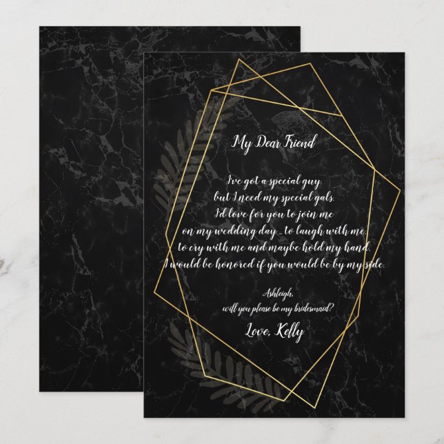 Invitación Faux Marble Geometric será mi dama de honor (Anverso / Reverso)