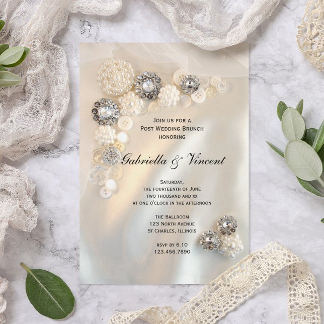 Invitación Faux Pearl Diamond Button Post Boda Brunch (Subido por el creador)