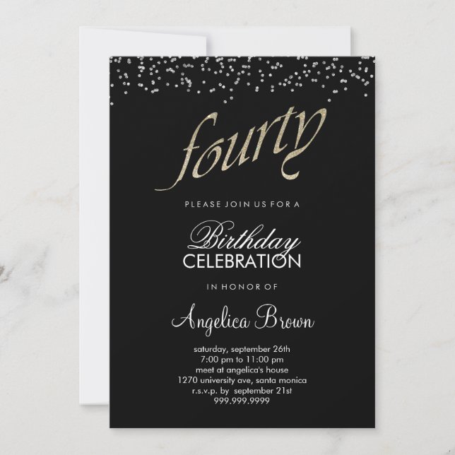 Invitación Faux Purpurina 40th Birthday Invitation (Anverso)