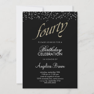 Invitación Faux Purpurina 40th Birthday Invitation