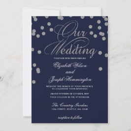 Invitación FAUX Purpurina confetti navy boda de plata