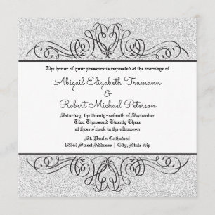 Invitación Faux Purpurina formal floral flourish Wedding Invi