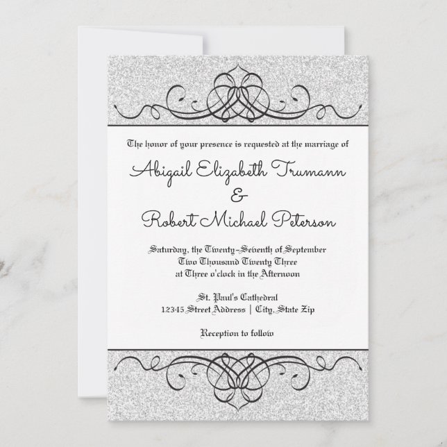 Invitación Faux Purpurina Formal Flourish-5x7Wedding Invite (Anverso)
