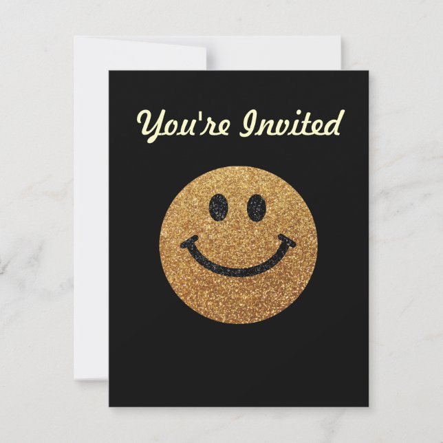 Invitación Faux Purpurina Gold Happy Face - chispas mate (Anverso)