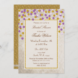 Invitación FAUX Purpurina morado Oro confetti Bridal Shower