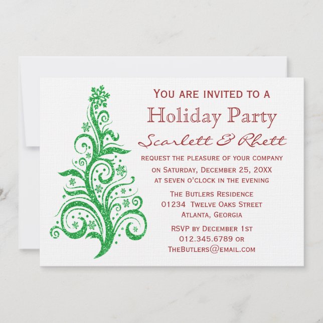 Invitación Faux Purpurina Navidad Tree Holiday Party (Anverso)