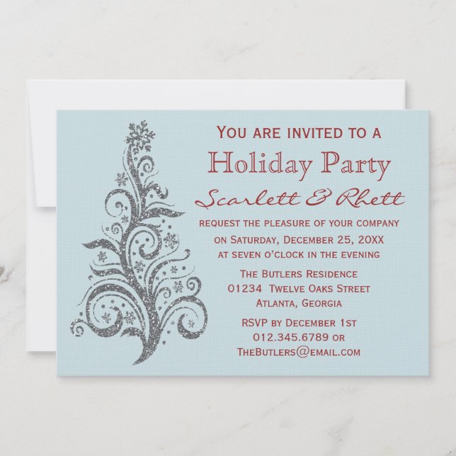 Invitación Faux Purpurina Navidad Tree Holiday Party (Anverso)