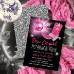 Invitación Faux Purpurina Pink Disco Cowgirl 21 Fiesta de cum<br><div class="desc">Consigue a tu fiesta en un estilo retro de los años 70 con este diseño de purpurina falso rosa y plateado y disco espejo de bola rosa "Disco Cowgirl 21st Birthday Fiesta". Diseño compuesto por Holiday Hearts Designs (derechos reservados).</div>