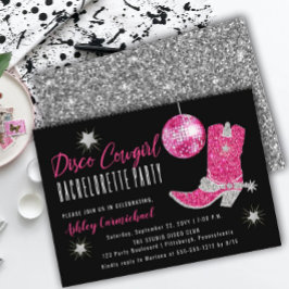 Invitación Faux Purpurina Pink Disco Cowgirl Bachelorette