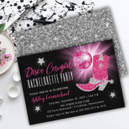 Invitación Faux Purpurina Pink Disco Cowgirl Bachelorette