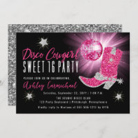 Faux Purpurina Pink Disco Cowgirl Sweet 16 Fiesta