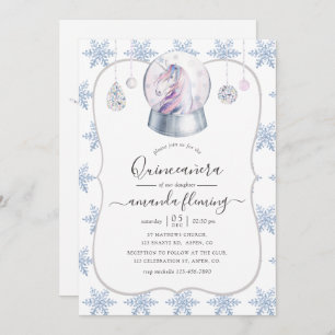 Invitación Faux Purpurina Unicorn Winter Wonderland Quinceañe