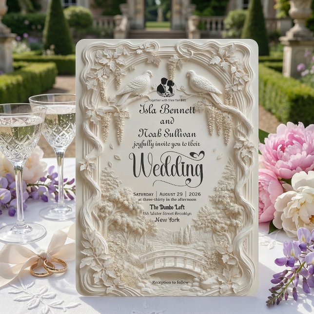 Invitación Faux Relief Carved Pastoral Birds Wedding (Subido por el creador)