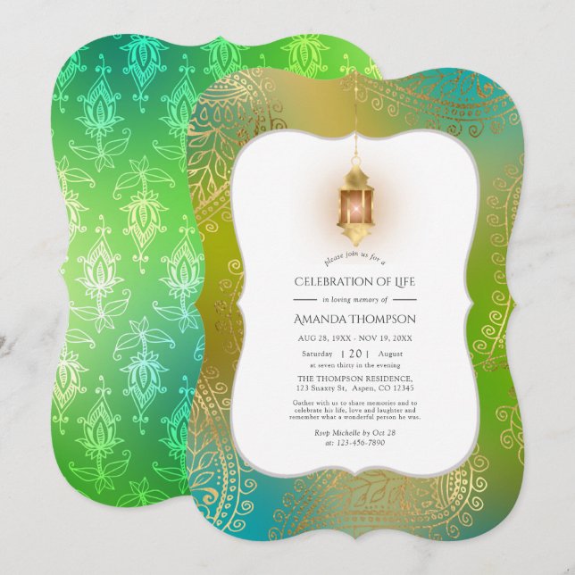 Invitación Faux Relieve metalizado Arabian Bollywood Celebrat (Anverso / Reverso)
