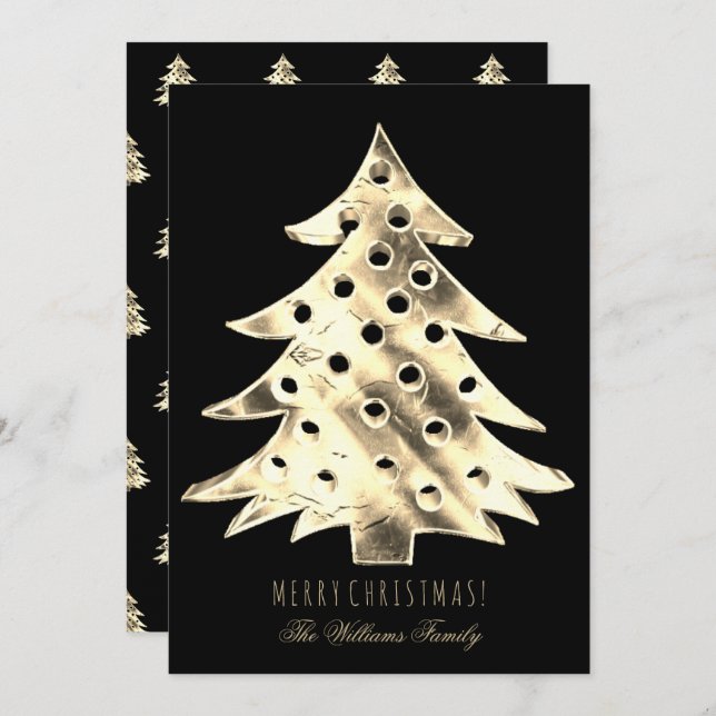 Invitación Faux Relieve metalizado dorado Árbol navideño mode (Anverso / Reverso)