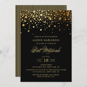 Invitación Faux Relieve metalizado dorado Confetti Black Bat