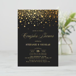 Invitación Faux Relieve metalizado dorado Confetti Black Coup