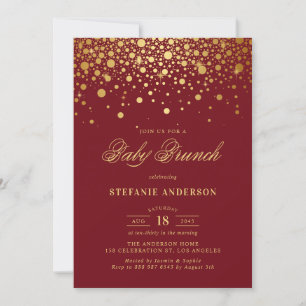Invitación Faux Relieve metalizado dorado Confetti Burgundy B
