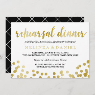 Invitación Faux Relieve metalizado dorado Confetti   Cena de 