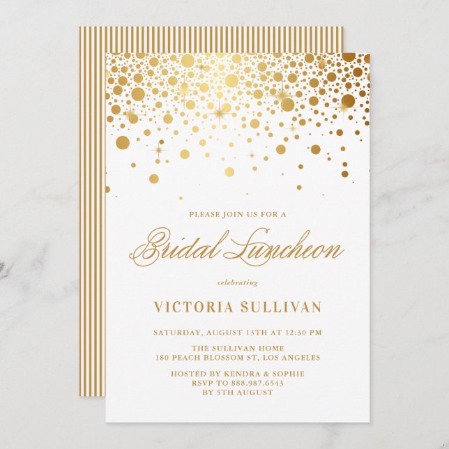 Invitación Faux Relieve metalizado dorado Confetti Dots Brida (Anverso / Reverso)