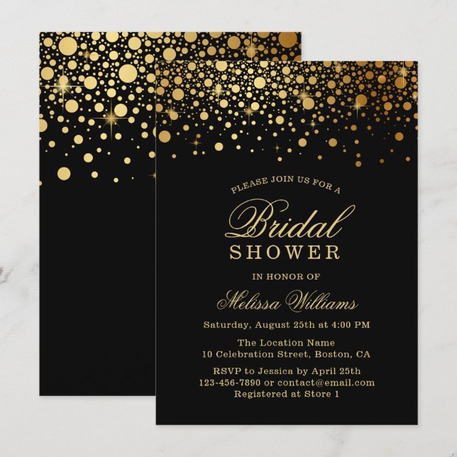 Invitación Faux Relieve metalizado dorado Confetti | Ducha ne (Anverso / Reverso)