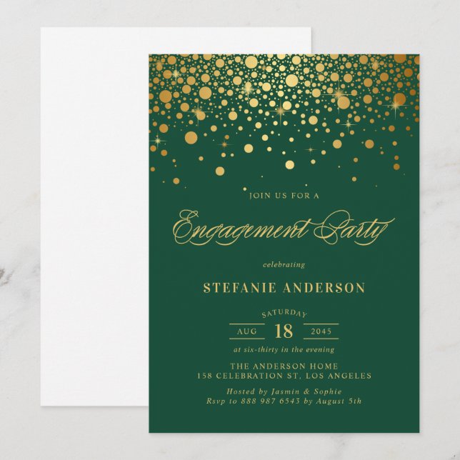 Invitación Faux Relieve metalizado dorado Confetti Green Enga (Anverso / Reverso)