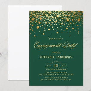 Invitación Faux Relieve metalizado dorado Confetti Green Enga