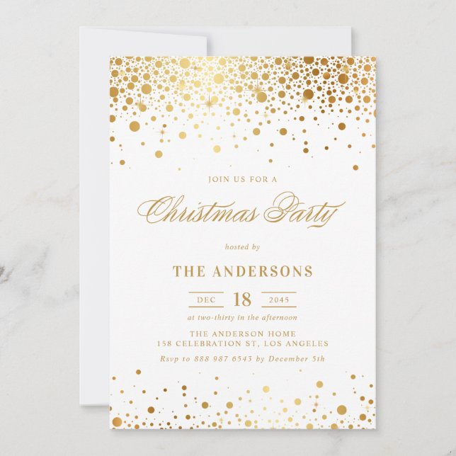 Invitación Faux Relieve metalizado dorado Confetti Navidades  (Anverso)