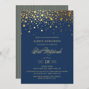 Invitación Faux Relieve metalizado dorado Confetti Navy Blue 