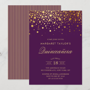 Invitación Faux Relieve metalizado dorado Confetti Purple Qui
