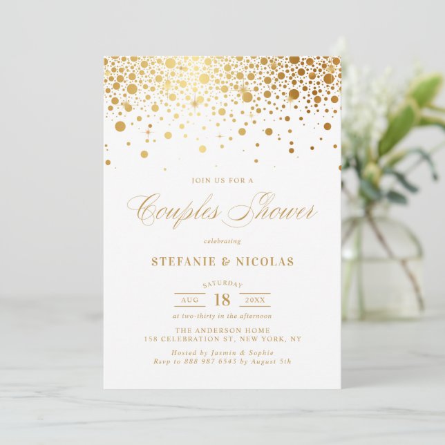Invitación Faux Relieve metalizado dorado Confetti White Coup (Anverso de pie)