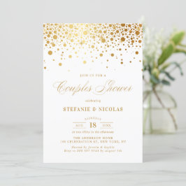Invitación Faux Relieve metalizado dorado Confetti White Coup