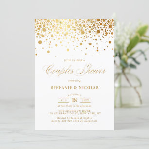 Invitación Faux Relieve metalizado dorado Confetti White Coup