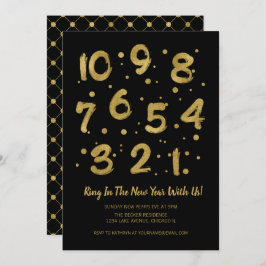 Invitación Faux Relieve metalizado dorado Countdown New Year'