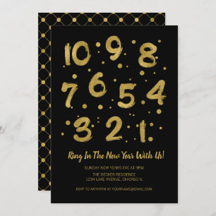 Invitación Faux Relieve metalizado dorado Countdown New Year'