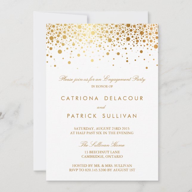 Invitación Faux Relieve metalizado dorado Elegant Engagement  (Anverso)