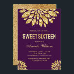 Invitación Faux Relieve metalizado dorado Floral 16 cumpleaño<br><div class="desc">Sorprenda a sus huéspedes con esta encantadora invitación de 16 dulces dorados con hermosas flores de Relieve metalizado de oro. Simplemente agregue los detalles de su evento en esta plantilla fácil de usar para convertirla en una invitación única. Voltea la tarjeta para revelar una textura falsa de purpurina de oro...</div>